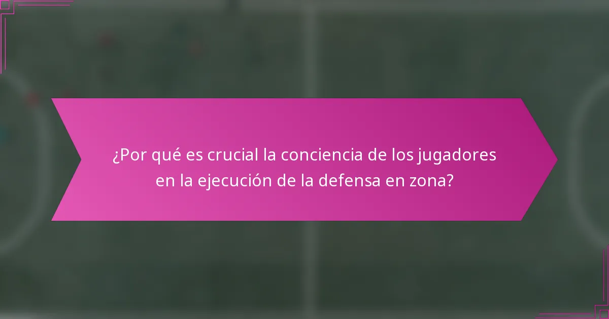 ¿Por qué es crucial la conciencia de los jugadores en la ejecución de la defensa en zona?